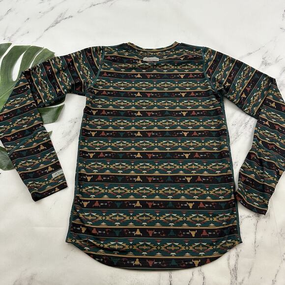 Terramar Womens Long Sleeve Top Size XL Green Brown Southwest Western Print - Picture 7 of 11